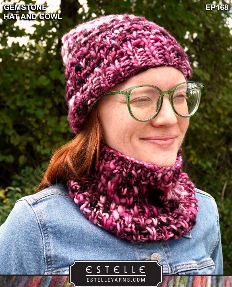 Gemstone Hat and Cowl Free Pattern - Estelle Yarns Gemstone - Alpine Kneedles