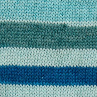 Striped sock yarn in blue, teal, baby clue and dark blue