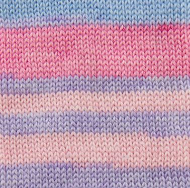 Striped sock yarn in blue, pink, purple and peach