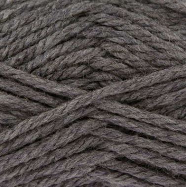A close-up of dark gray plied yarn with a soft, heathered texture.