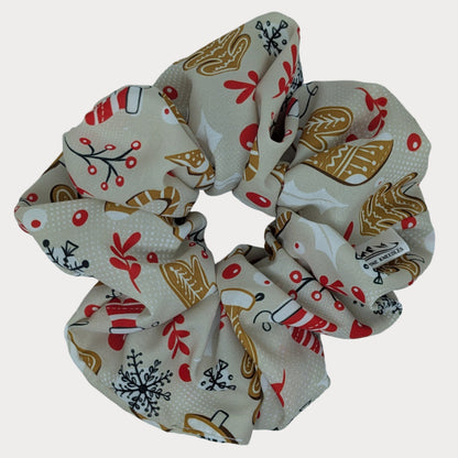 Christmas-themed scrunchie on a white background