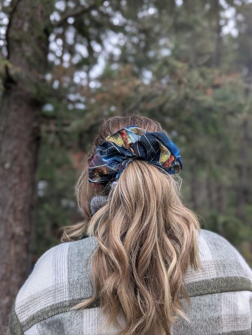 Winter Bloom - Redwood Poly Crepe de Chine Scrunchie - Alpine Kneedles